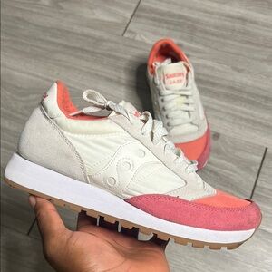 Saucony Jazz Coral and White Sneakers